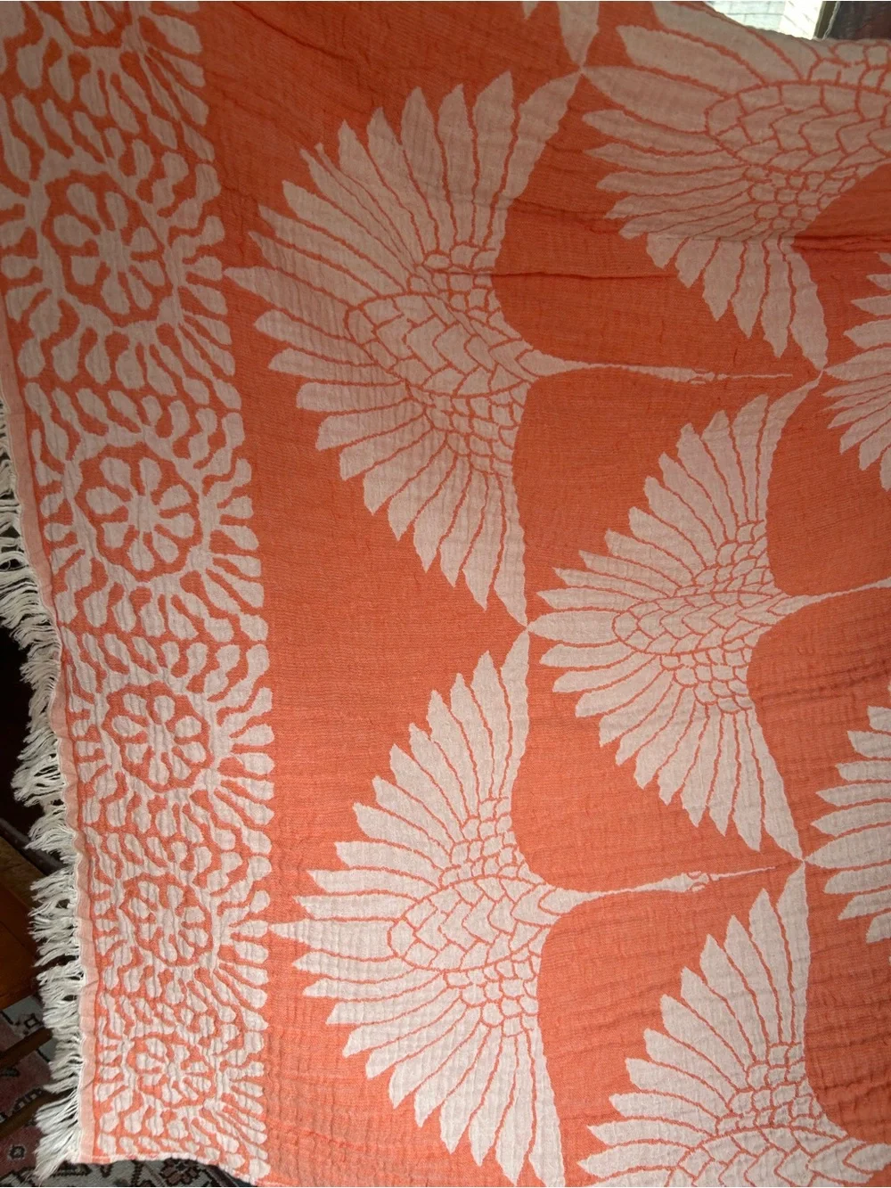 Neon Coast Modern Anthracite Orange Woven 100% Cotton Birds in Flight Throw NEW